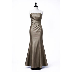 Jessica McClintock Dress Metallic Gold Gown Size 14 Strapless Long Formal Prom